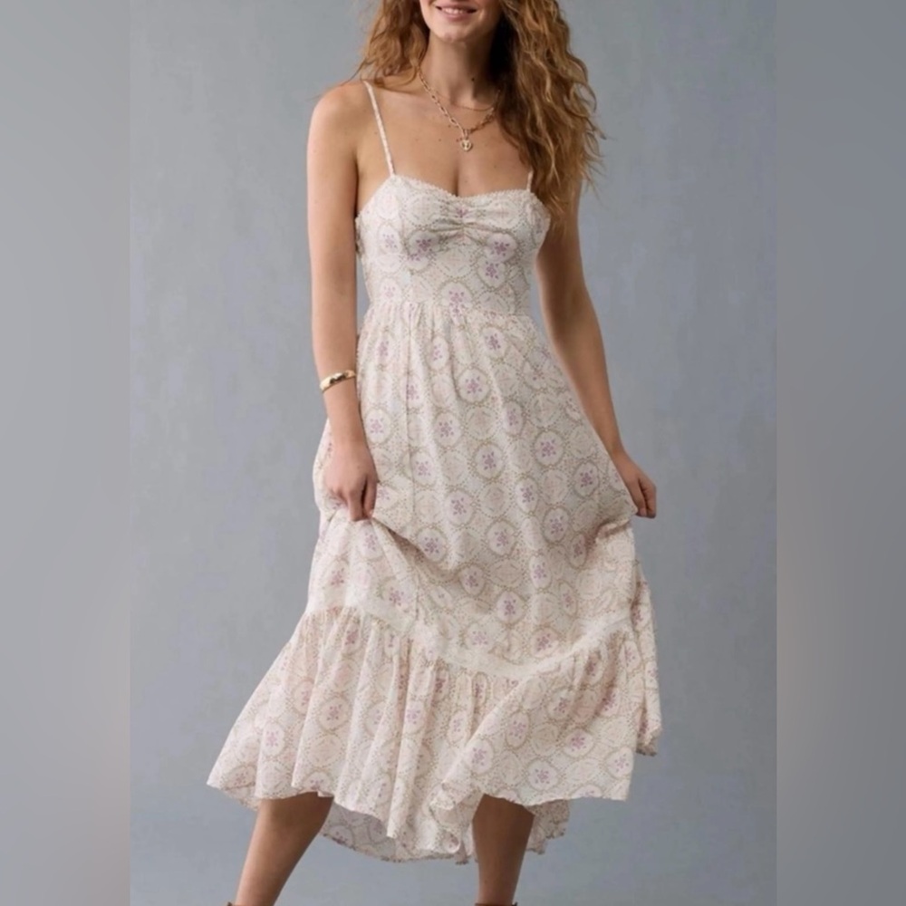 NWT American Eagle Outfitters Catie Corset Cream Floral Midi Dress Sz S
